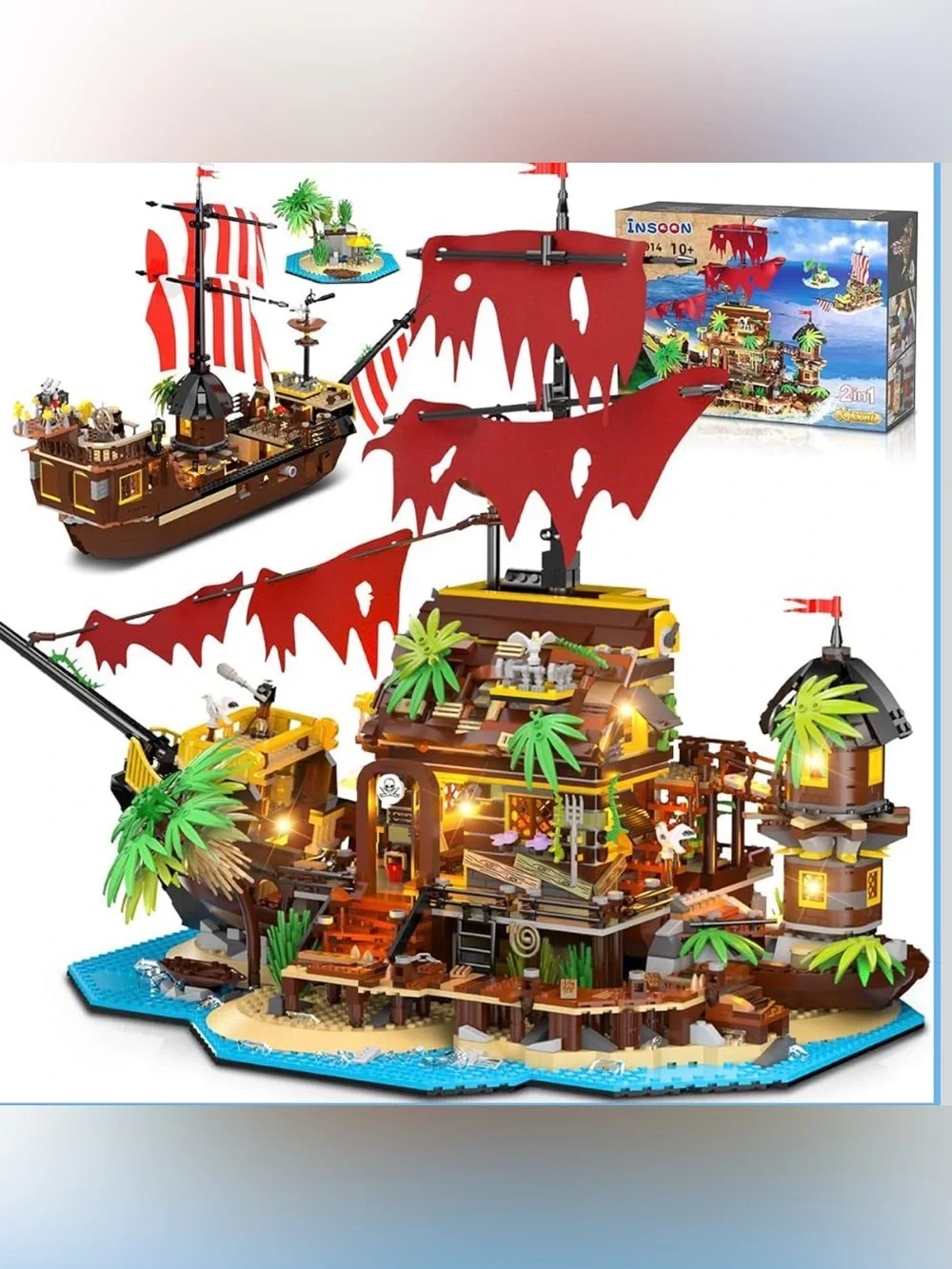 New Pirate ship 2 in 1 building blocks set w/ light